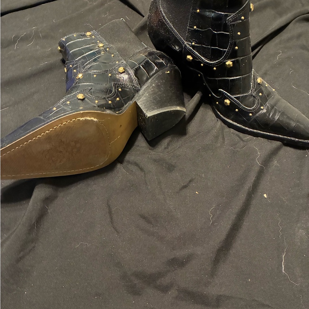 Vince Camuto Black Ankle Boots with Gold Accents